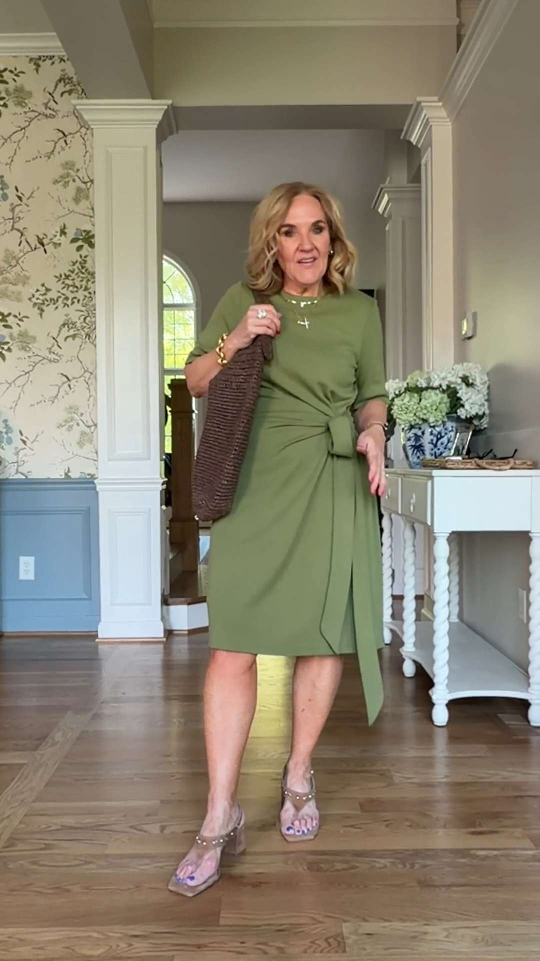 Chic olive green midi dress styled for both casual and dressy summer occasions. Perfect for vacation outfits, summer dinners, resort wear, date nights, travel style, weddings, and elegant warm-weather events. 🫶🏻 

 #LTKootd #LTKSeasonal #LTKSaleAlert