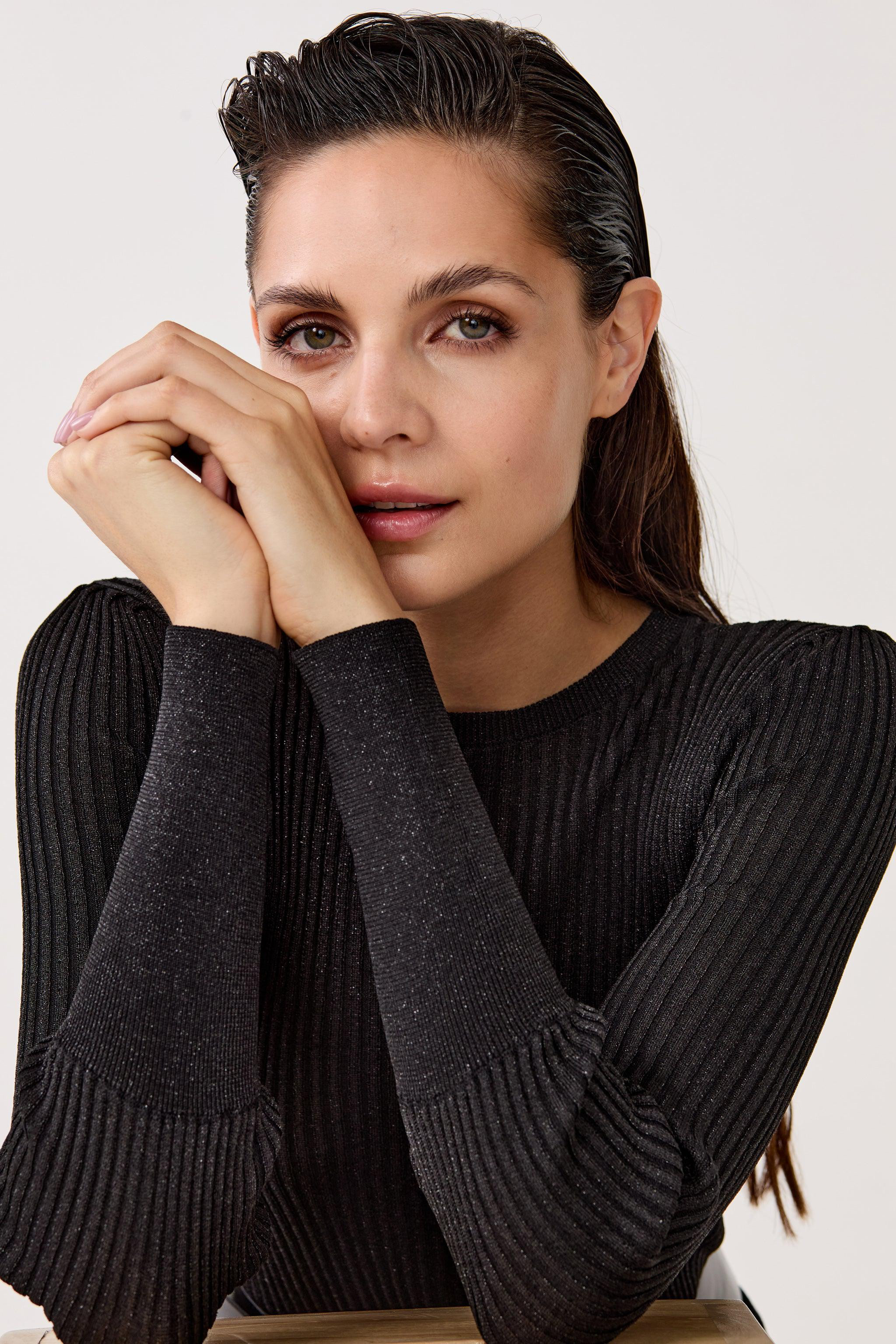 Vail Lurex Knitted Top - Black | Lanhtropy