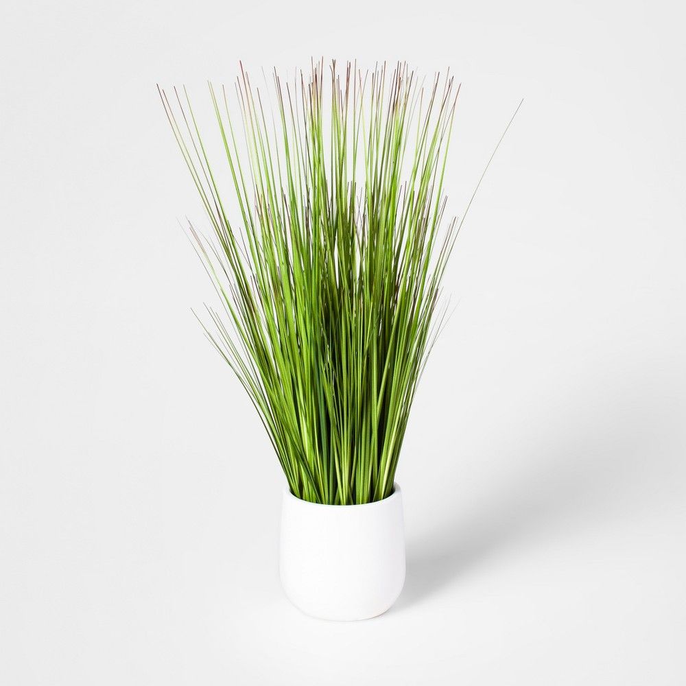 20"" x 7"" Artificial Grass Arrangement In Pot Green/White - Threshold | Target