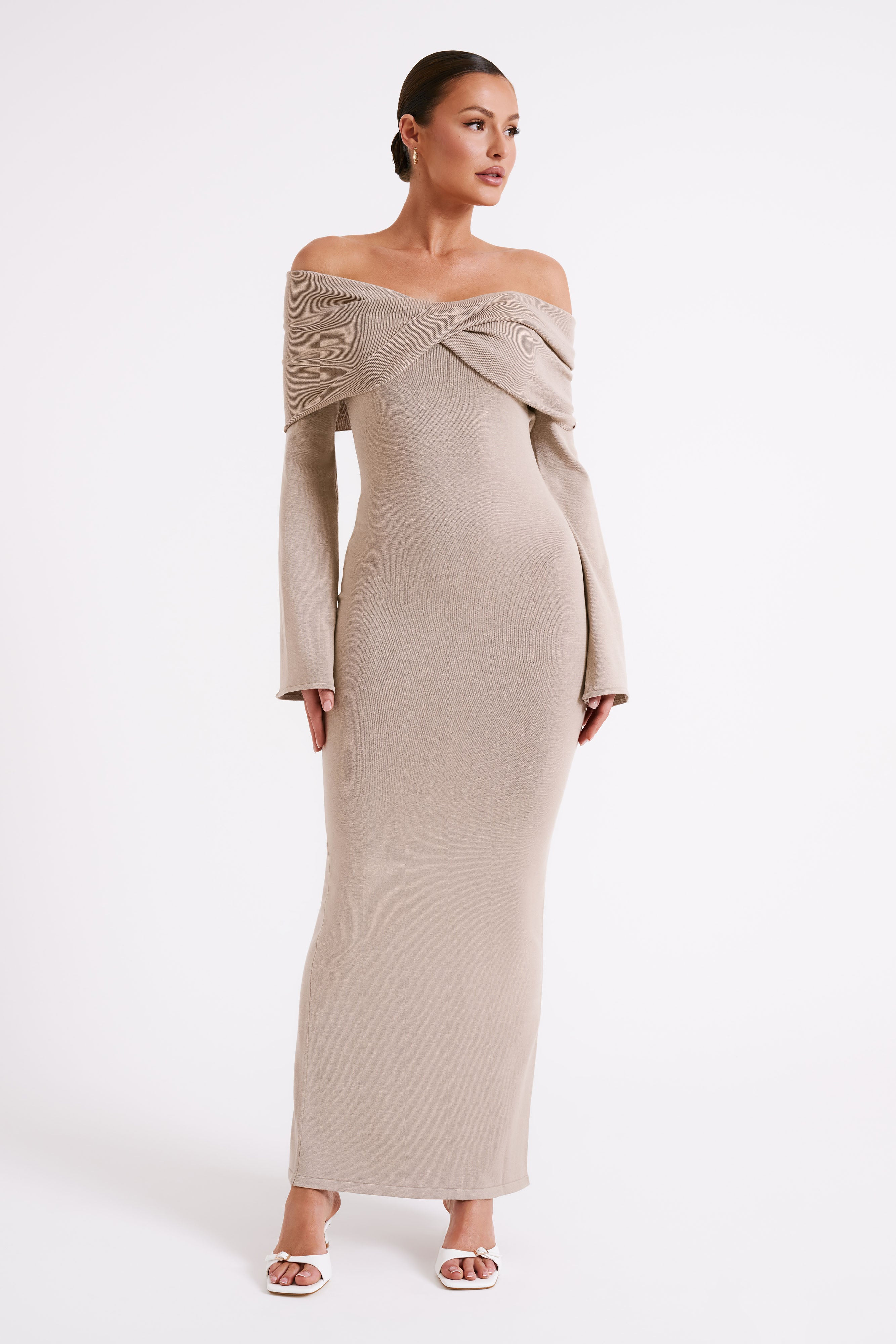 Kenny Long Sleeve Knit Dress - Taupe | MESHKI US
