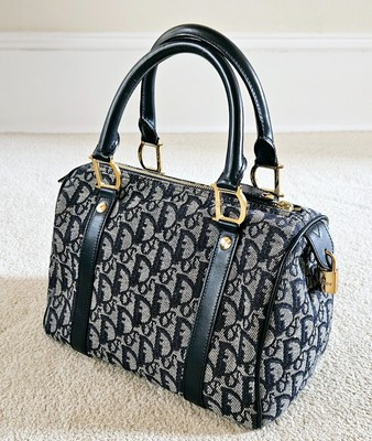 Christian Dior Trotter Vintage Boston Bag Navy Blue Authentic | eBay US