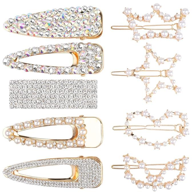 9 Pcs LARGE SIZE Hair Clips, Teenitor Ultra Sparkly 5 Pcs Rhinestone Hair Alligator Clip and 4 Pc... | Amazon (US)