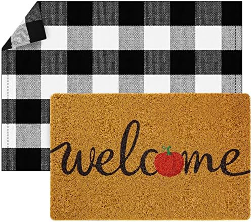 Fabbay 2 Pcs Doormat Home Imitation Coir Autumn Thanksgiving Halloween Doormat with Rubber Non Sl... | Amazon (US)