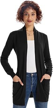 Women's Long Sleeve Open Front Jacket Sweater Cardigan with Pockets Black S at Amazon Women’s Clothi | Amazon (US)