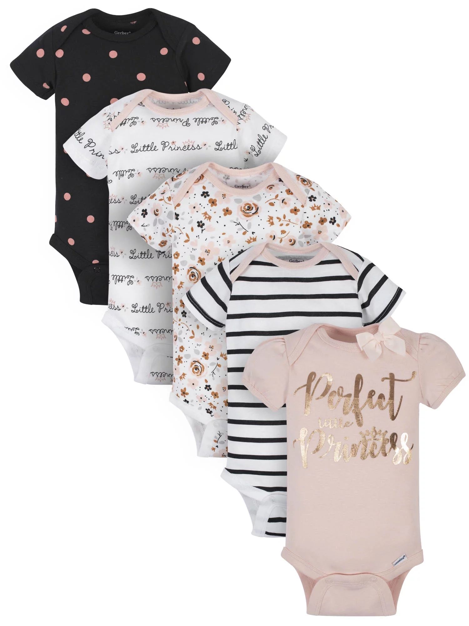 Gerber Baby Girl Short Sleeve Onesie Bodysuits, 5-Pack, Preemie-24 Months - Walmart.com | Walmart (US)