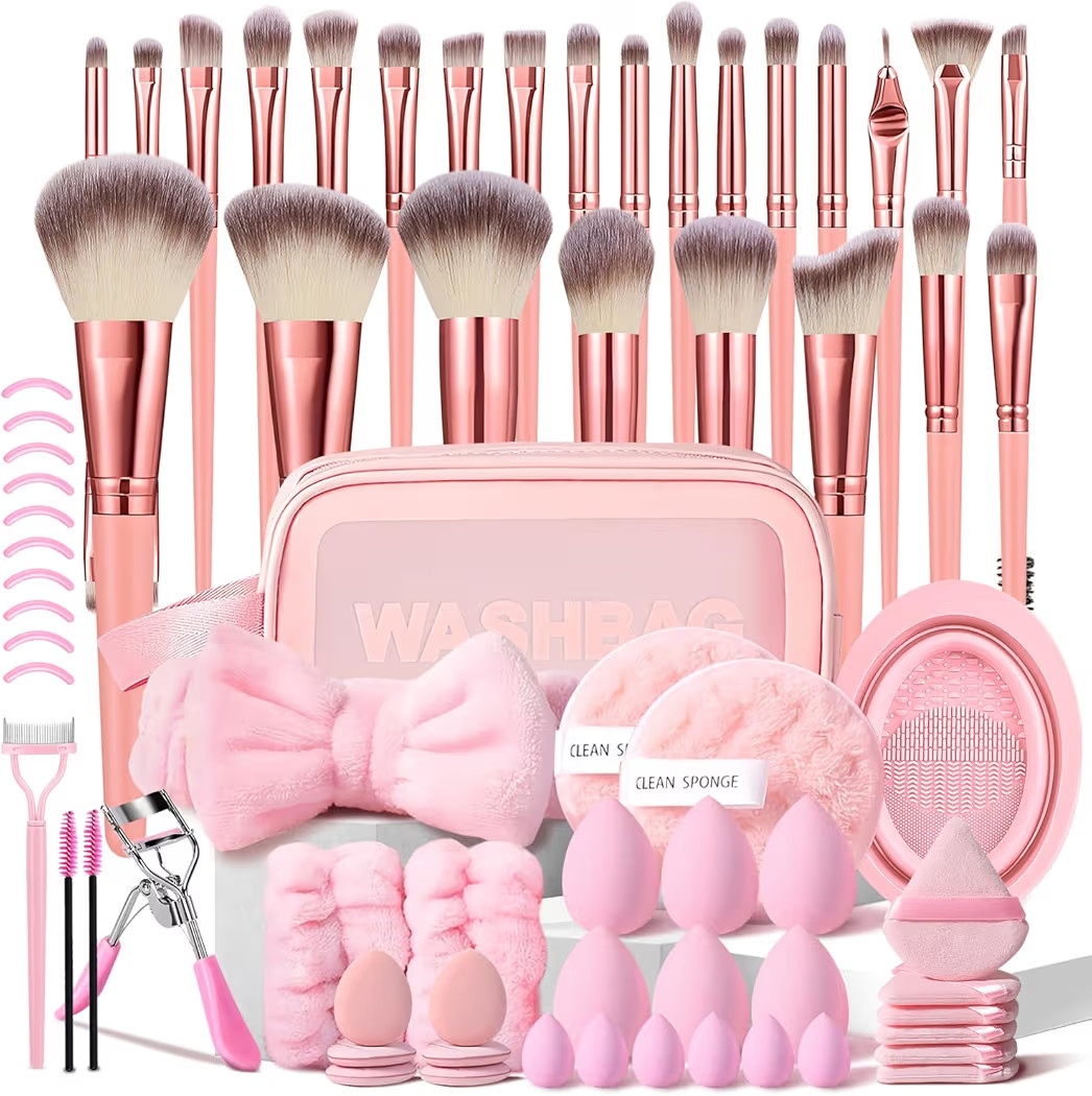 70Pcs Pink Makeup Brushes Set Professional Makeup Kit Multi-functional Makeup Tool Set with Case Facial Makeup Accessories, Foundation Makeup Brush Kit Eye and Face Make up Brushes & Tools | Amazon (US)