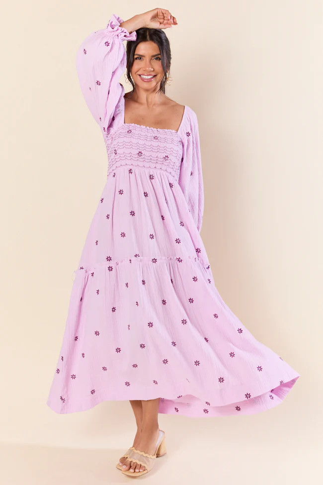 Dress To Impress Purple Smocked Flower Maxi Dress | Pink Lily