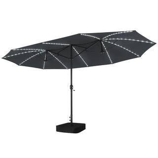 15 x 9 ft. Solar Lighted Patio Umbrella w/ Weighted Base Outdoor Market Umbrella in Dark Gray with Tilt and Crank Handle | The Home Depot