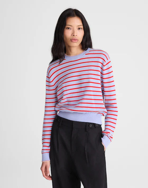 Striped Textured-Stitch Crewneck Sweater in 100% Cotton | Madewell