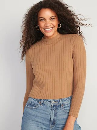 Cropped Rib-Knit Mock-Neck Sweater for Women | Old Navy (US)