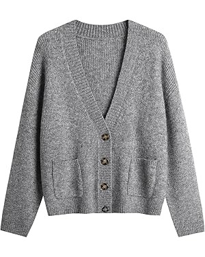 Women's Knit Cardigans Open Front Long Sleeve V Neck Button Down Loose Cardigan Sweaters Cable Kn... | Amazon (US)