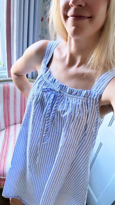 The perfect pajamas for summer - this lightweight, easy breezy, blue and white stripe seersucker nightgown 💙 it comes in a shorts set too! 

#LTKFindsUnder100 #LTKSeasonal #LTKStyleTip