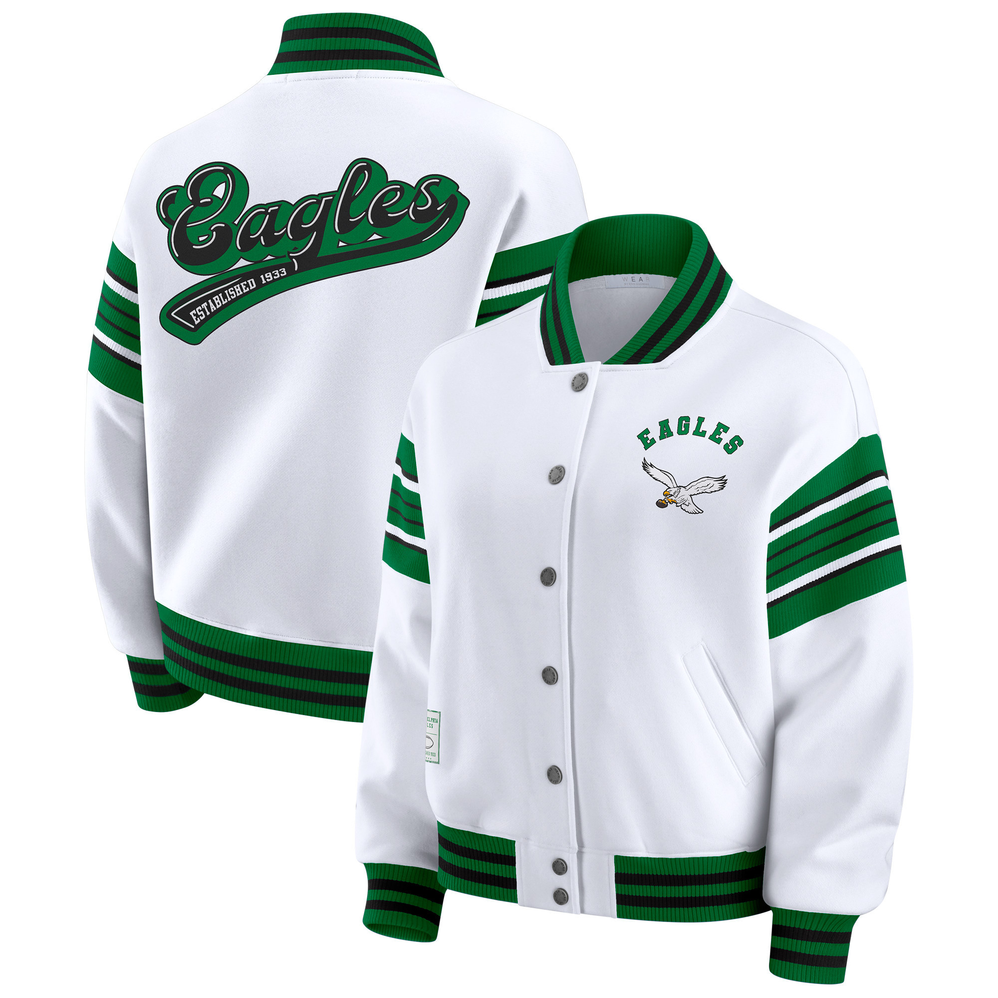 Women's WEAR by Erin Andrews White Philadelphia Eagles Plus Size Full-Snap Fleece Sweatshirt Jacket | Fanatics