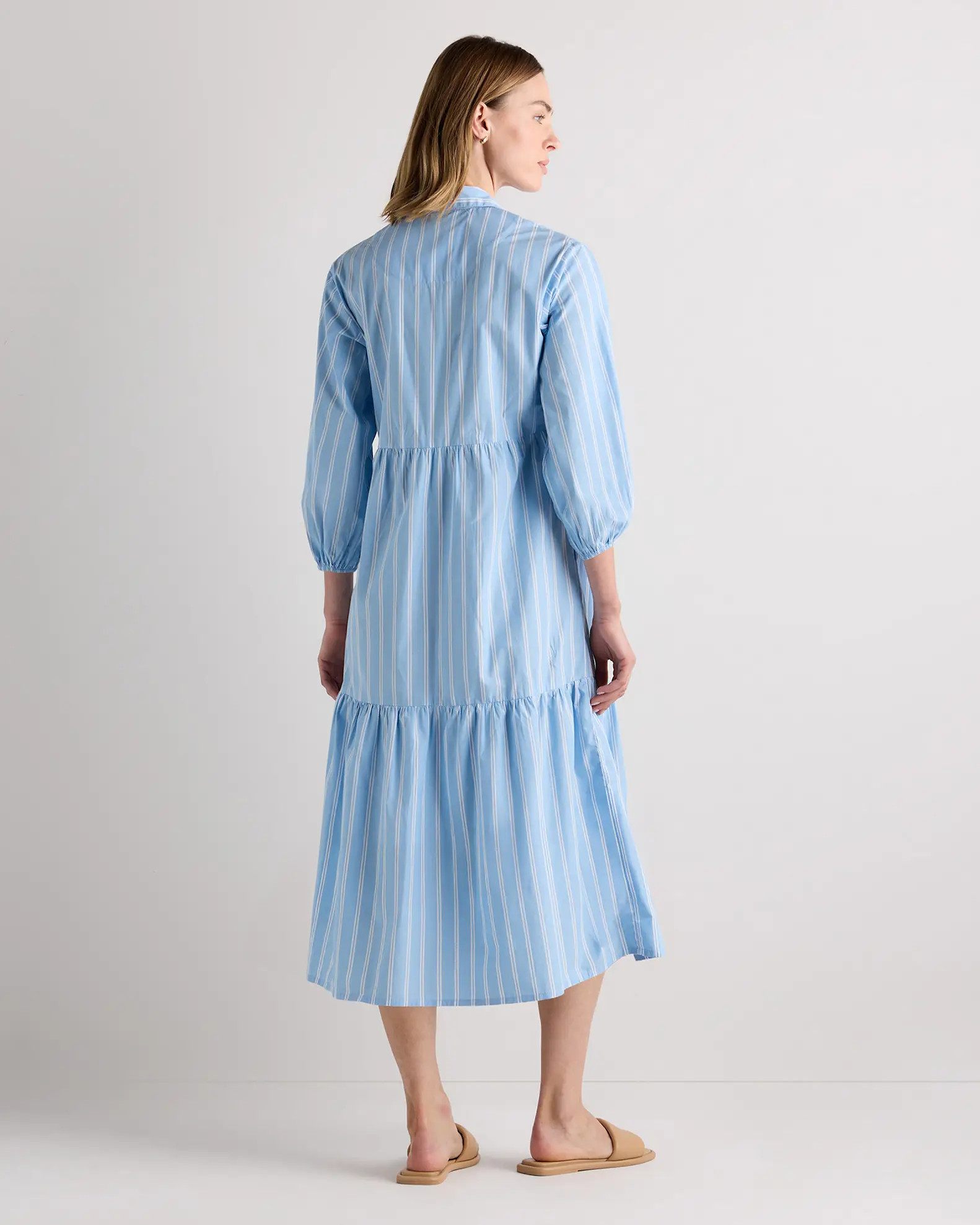 100% Organic Cotton Midi Tunic Dress in Delta Blue Double Stripe | Quince