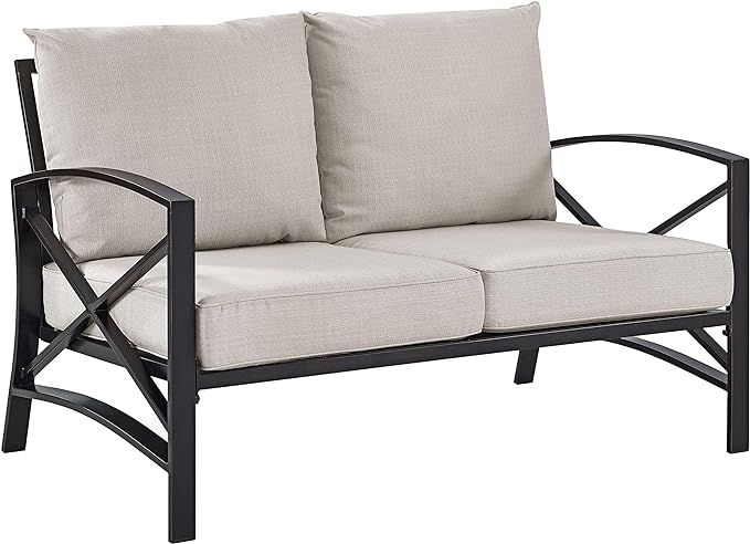 Crosley Furniture KO60008BZ-OL Kaplan Outdoor Metal Loveseat, Oiled Bronze with Oatmeal Cushions | Amazon (US)