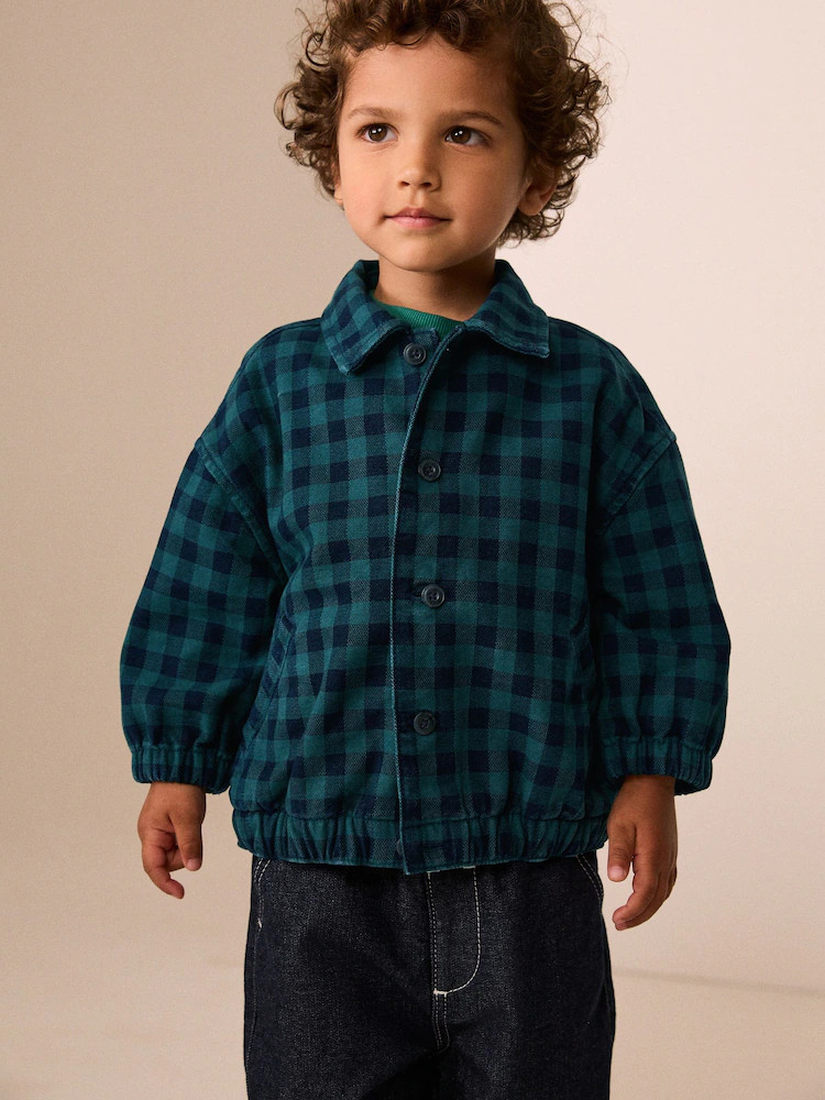 Navy/Turquoise Cotton Twill Gingham Check Overshirt (3mths-7yrs) | Next EU