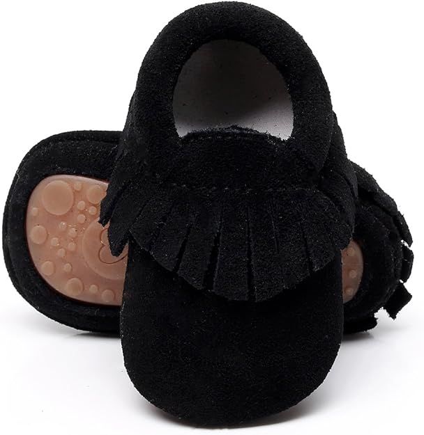 HONGTEYA Leather Baby Moccasins Hard Soled Tassel Crib Toddler Shoes for Boys and Girls | Amazon (US)