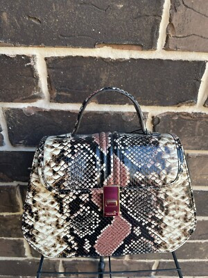 NWT $365 Brahmin Annabeth Crossbody Satchel TEA ROSE EVITA snake pink brown  | eBay | eBay US