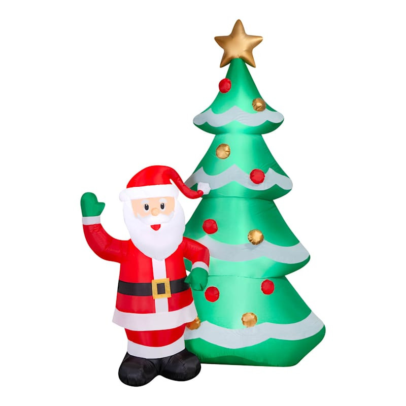 Inflatable Santa & Reindeer Scene, 6.9', Green, Fabric, sold by At Home | At Home