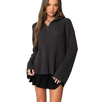 Edikted Women's Oversized Quarter Zip High Neck Rib Sweater - Macy's | Macy's