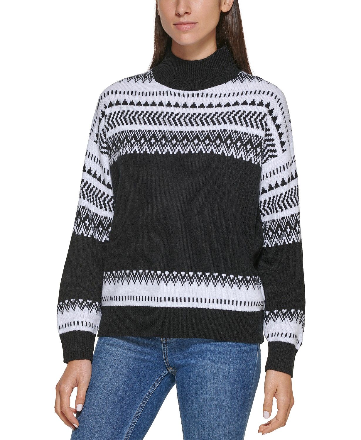 Calvin Klein Fair Isle Mock Neck Sweater & Reviews - Sweaters - Women - Macy's | Macys (US)