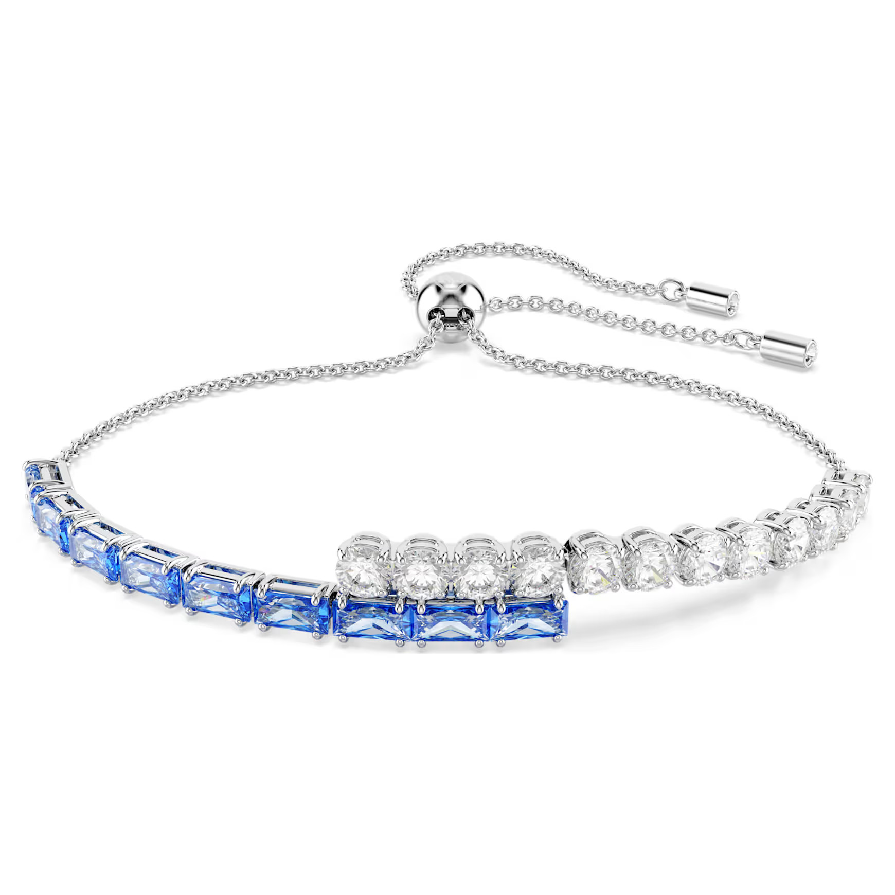 Matrix Tennis bracelet, Mixed cuts, Blue, Rhodium plated by SWAROVSKI | SWAROVSKI