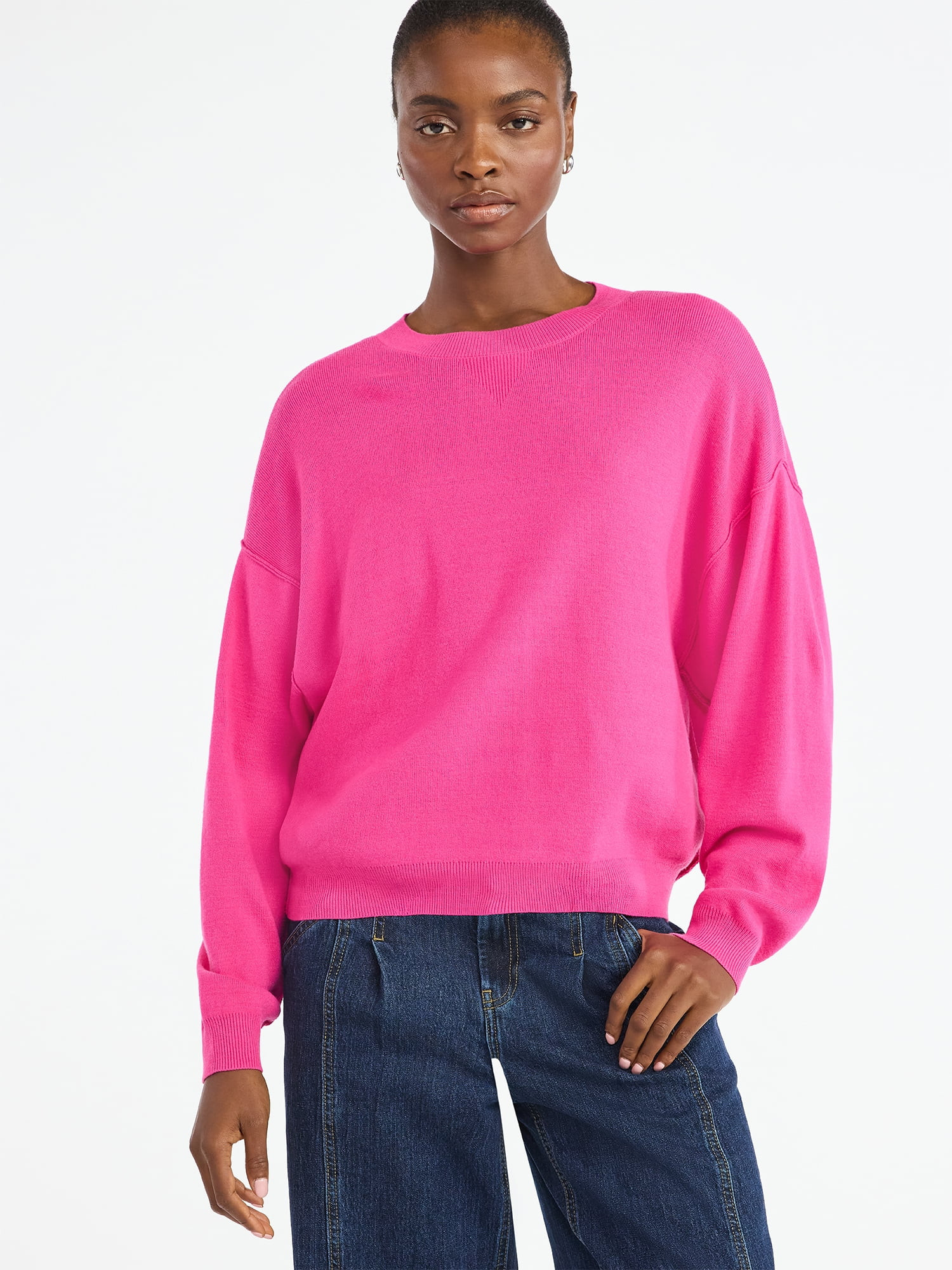 Scoop Women's and Women's Plus Oversized Crewneck Sweater, Lightweight, Sizes XS-4X | Walmart (US)