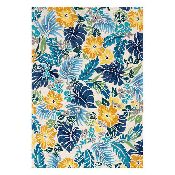 (E264) Santa Monica Blue Floral Indoor & Outdoor Area Rug, 5x7 | At Home