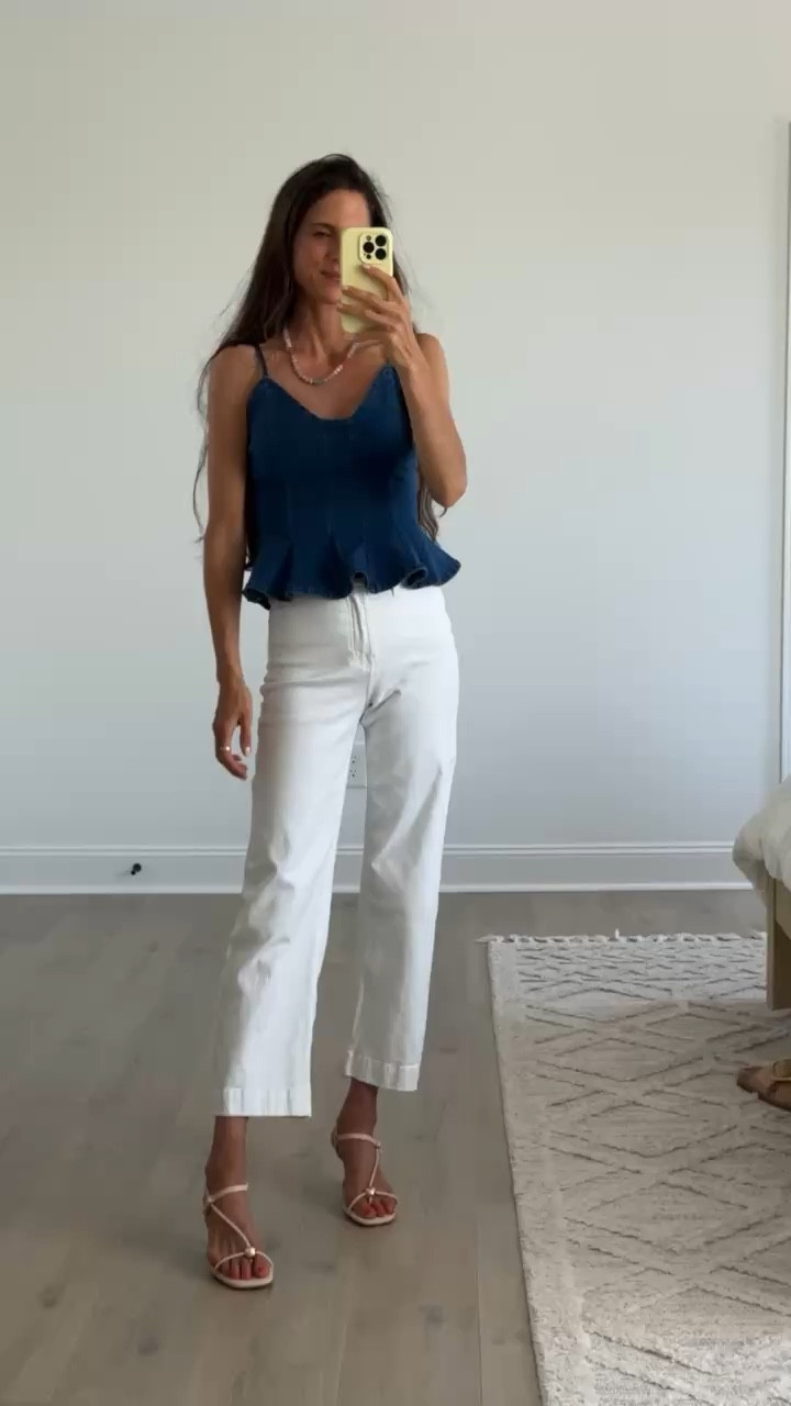 Simple summer outfit that looks way more styled than it is
Fitted denim top + white cropped jeans is such a flattering combo and perfect for warm nights or going out
Easy to dress up with heels or keep casual with sandals for everyday wear

#LTKdayinmylife #LTKgrwm #LTKootd