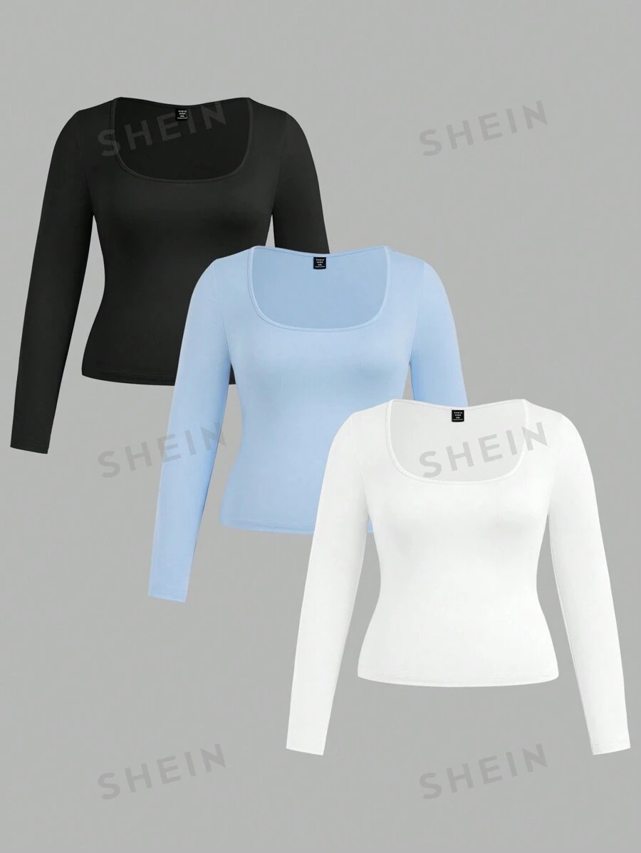 SHEIN EZwear 3pcs Plus-Size Casual And Minimalist T-Shirts, Multiple Colors, Suitable For Autumn ... | SHEIN