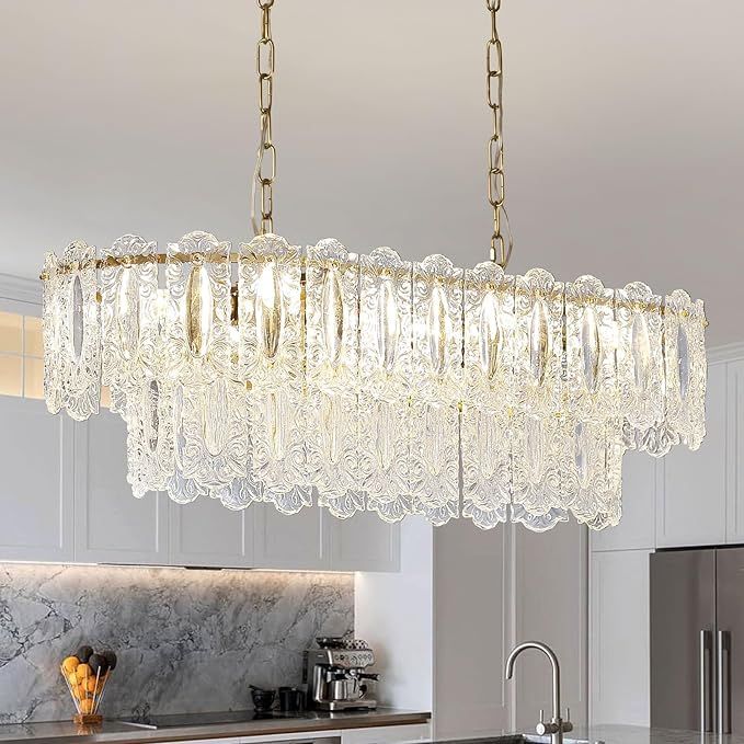 8-Light Dining Room Light Fixture Over Table, 31.5" Modern Linear Glass Crystal Chandelier, Luxur... | Amazon (US)