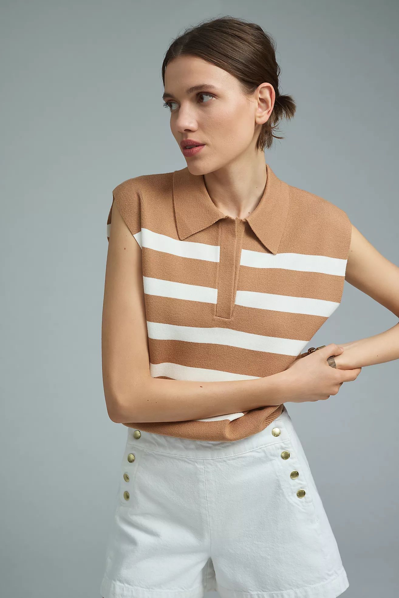 Maeve Stripe Collared Sleeveless Sweater Vest | Anthropologie (US)