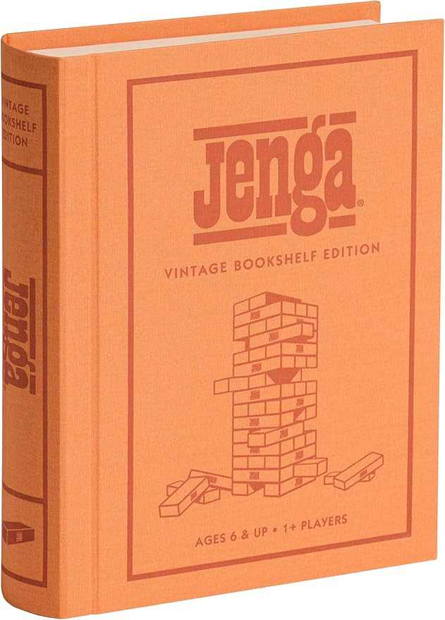 WS Game Company Jenga Vintage Bookshelf Edition, Linen Wrapped Book Box & Slipcase, 54 Hardwood B... | Amazon (US)