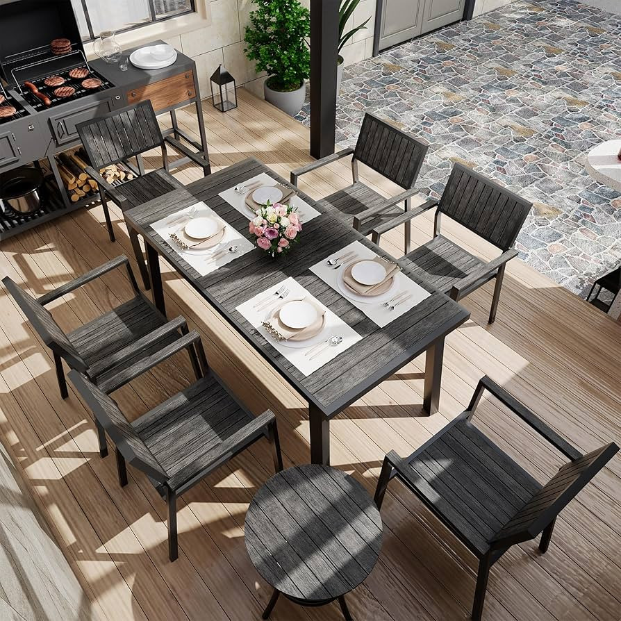 Pamapic 8-Piece Patio Dining Set，Outdoor Aluminum Furniture Set with Plastic-Wood Table Top,Out... | Amazon (US)