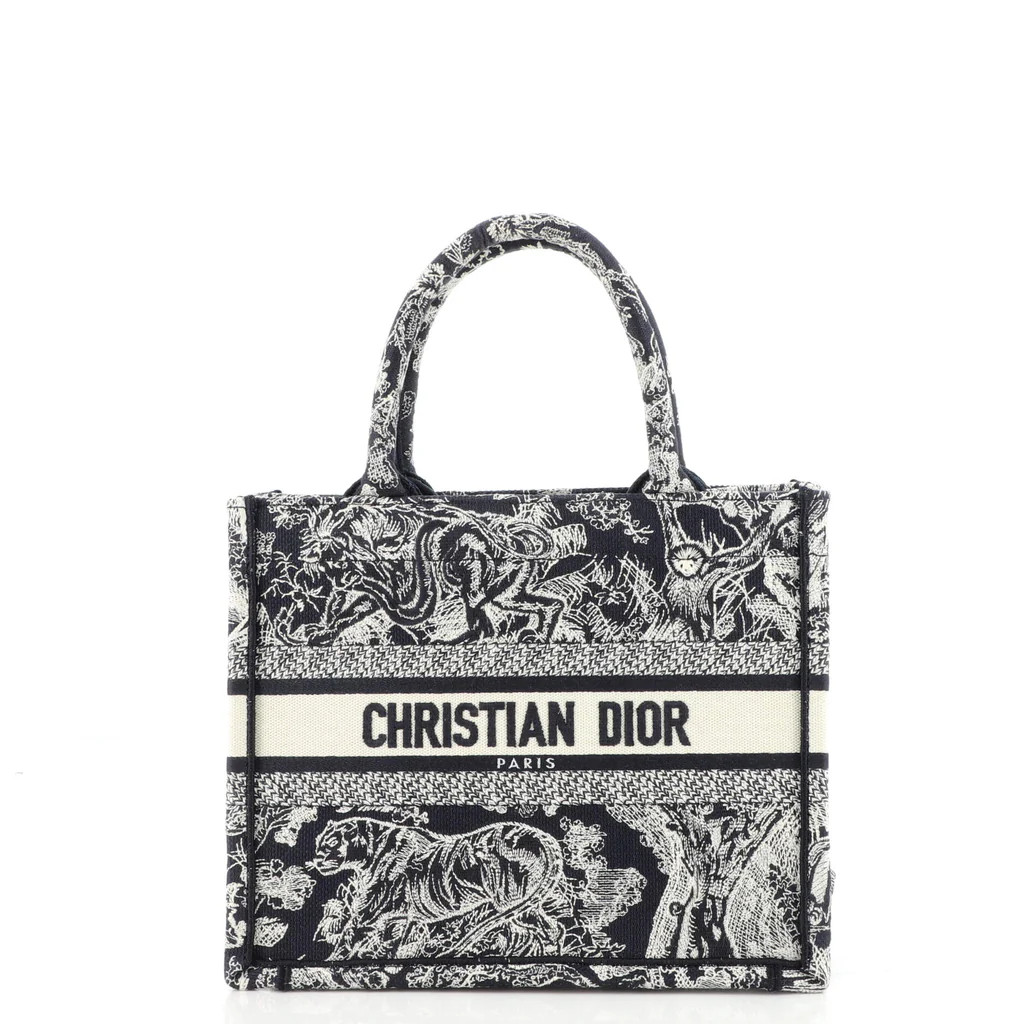 Christian Dior Book Tote Embroidered Canvas Small Blue 1524301 | Rebag