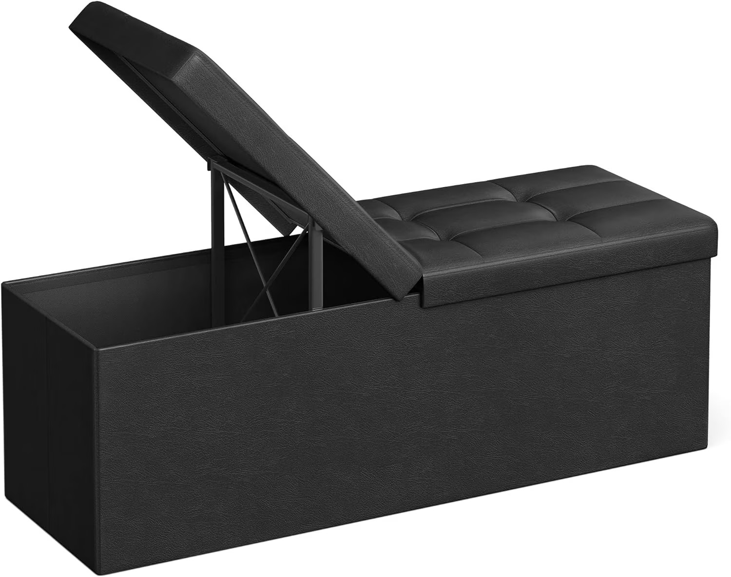 SONGMICS 43" Folding Storage Ottoman Bench Ottoman with Storage Leather Footrest Footstool Black | Walmart (US)