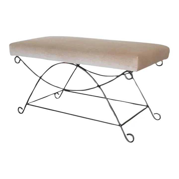 Iron Loop Bench, Brown Mohair | Chairish