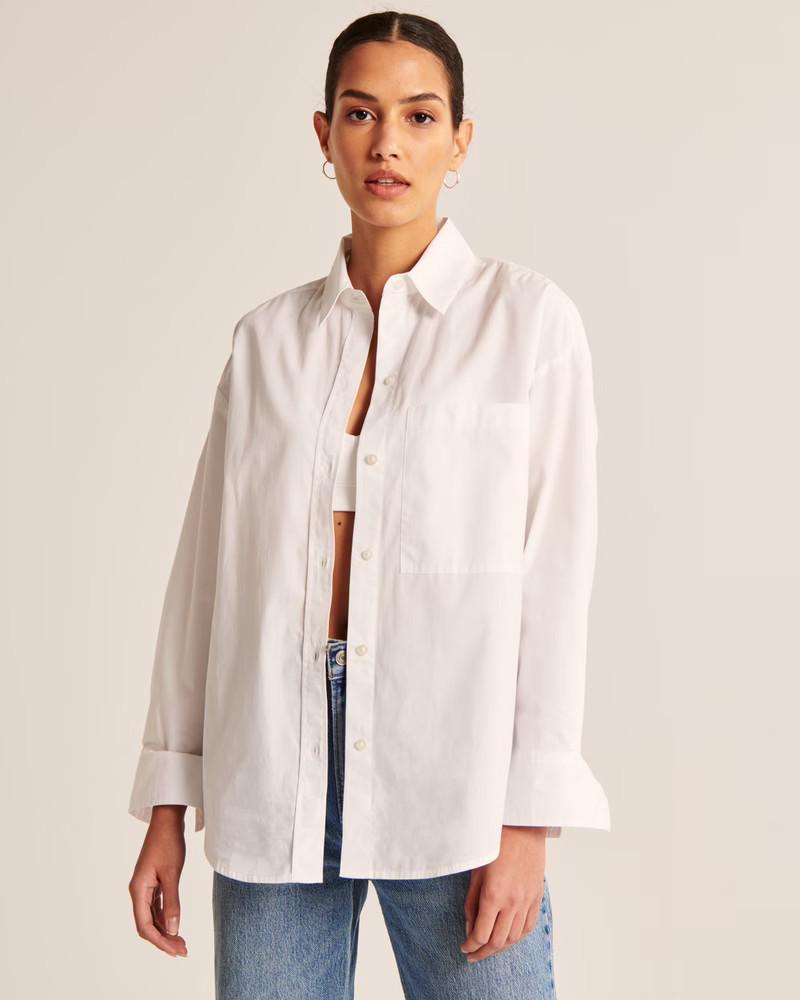 Oversized Poplin Button-Up Shirt | Abercrombie & Fitch (US)