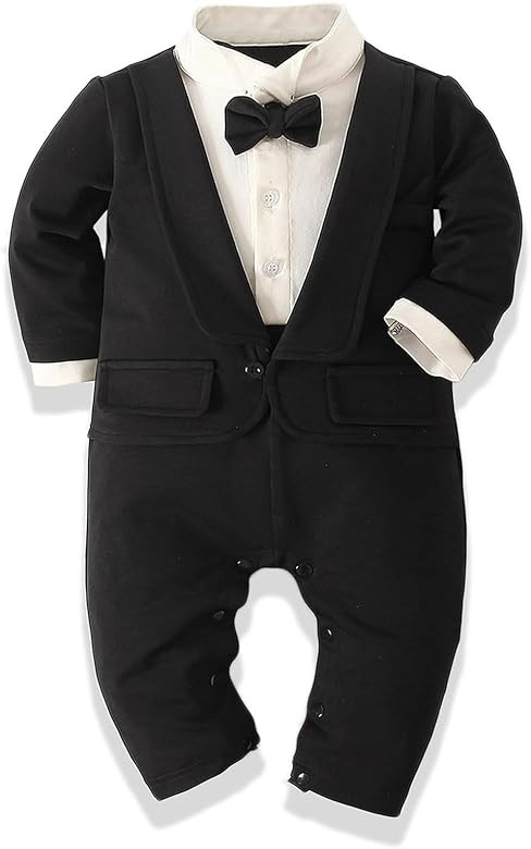 Baby Boy Suit Formal Gentleman Wedding Romper Jumpsuit Set Outfit Tuxedo | Amazon (US)
