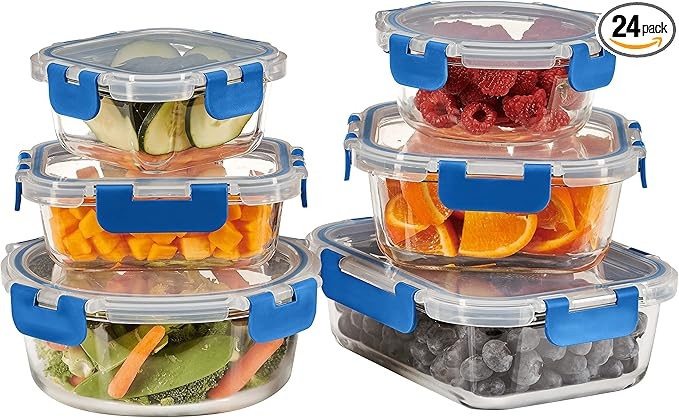 FineDine 12 Piece Glass Storage Containers with Lids - Leak Proof, Dishwasher Safe Glass Food Sto... | Amazon (US)