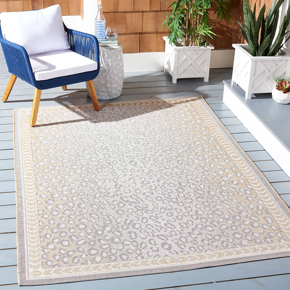 SAFAVIEH Courtyard Collection Area Rug - 9' x 12', Beige & Gold, Leopard Print Design, Non-Sheddi... | Amazon (US)