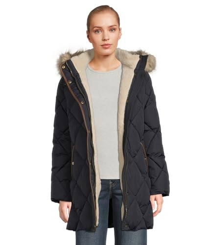 Lauren Ralph Lauren Womens Ff Trim Hodded Puffer Pu Biding 32" Poly Dark Navy Large | Amazon (US)