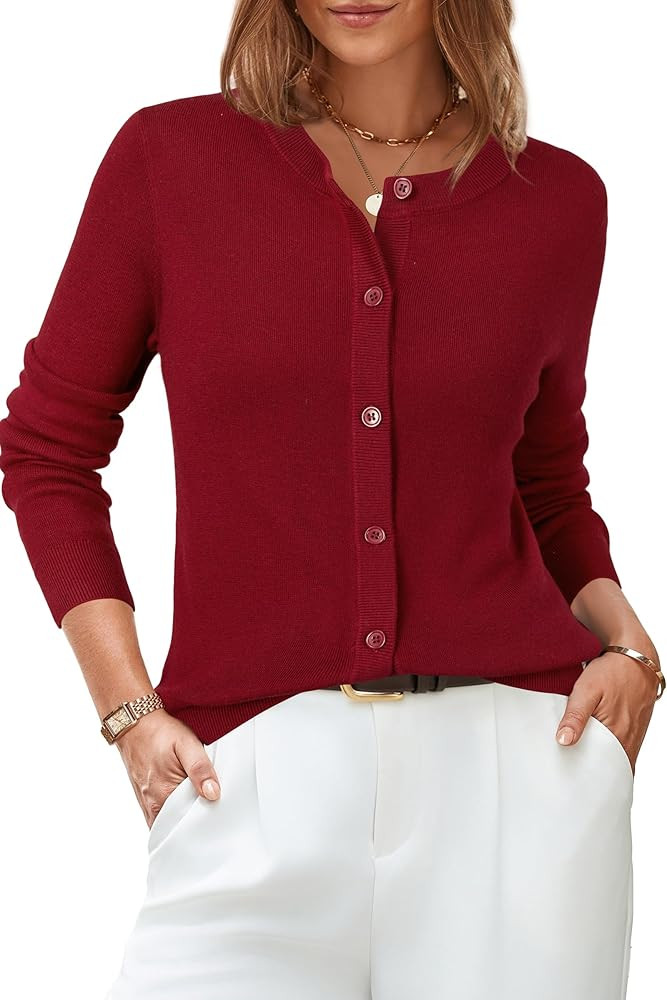 Arach&Cloz Women's Wool Blend Lightweight Spring Business Casual Cardigan Sweaters Tops | Amazon (US)