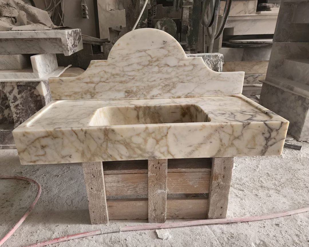 Calacatta Viola Marble Sink, Floating Sink With Backsplash, Marble Sink Vanity, Powder Room Sink,... | Etsy (US)