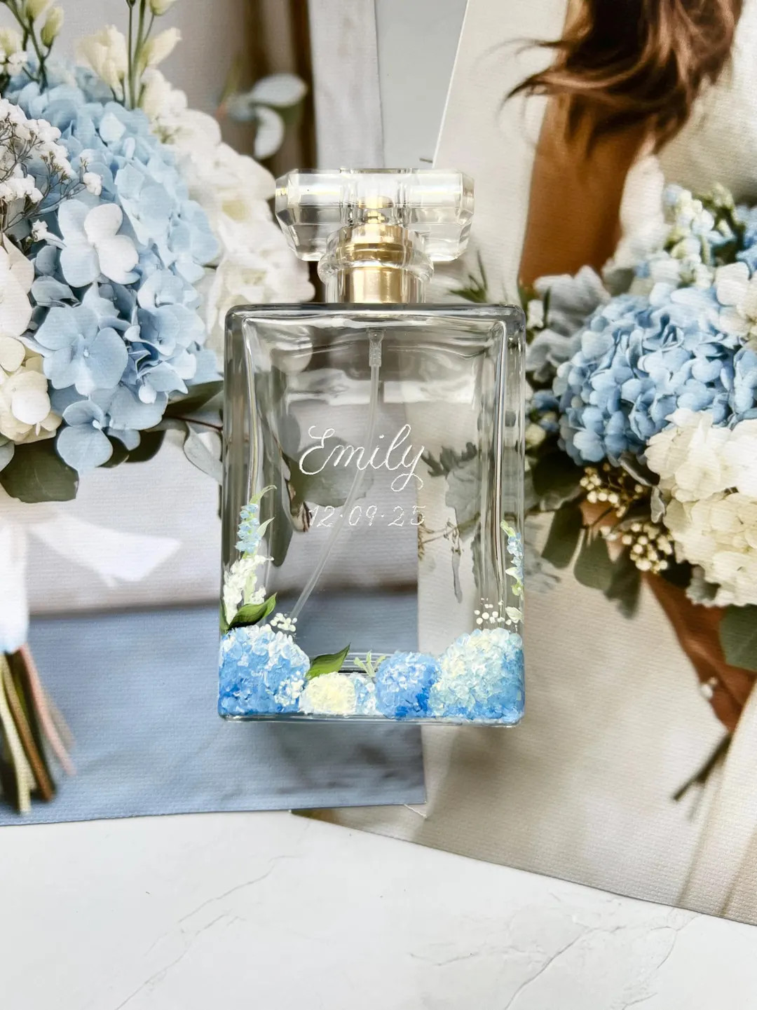 Something Blue Wedding Gift, Bride Keepsake Painted and Engraved Perfume Bottle, Hand Painted Bot... | Etsy (US)