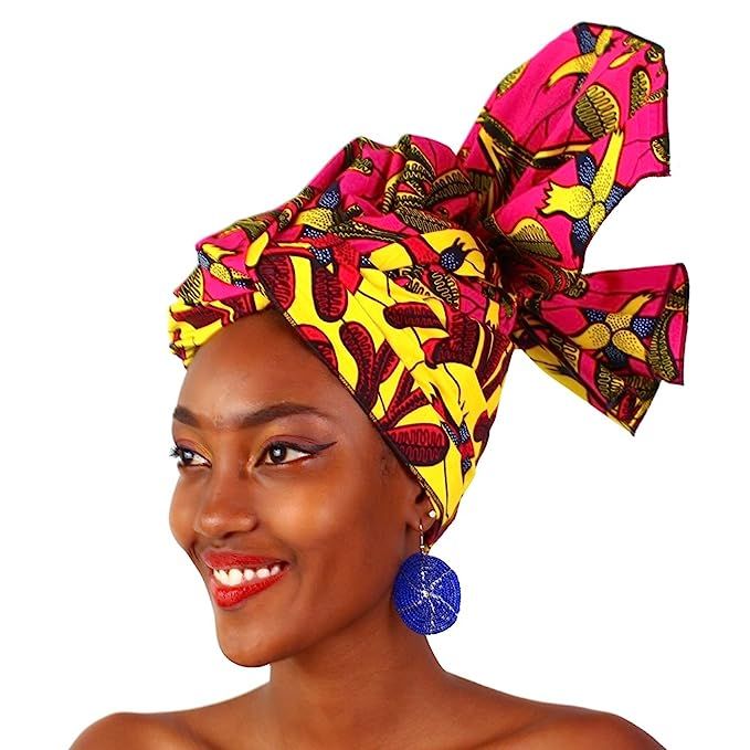 MCYSKK Traditional African Bazin Riche Wax Print Head Wrap Headtie Headwear Nigerian Scarf Gele f... | Amazon (US)