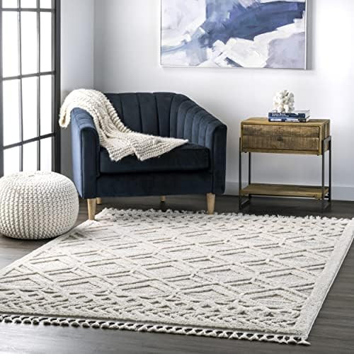 nuLOOM Ansley Soft Lattice Textured Tassel Area Rug, 10' x 14', Beige | Amazon (US)