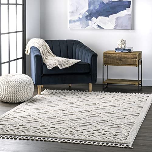 nuLOOM Ansley Soft Lattice Textured Tassel Area Rug, 9' x 12', Beige | Amazon (US)