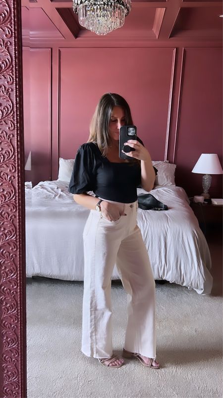 Date night outfit 🖤 All 3 of these pieces are so versatile!

They all run TTS!
Puff sleeve top-Wearing M 
Ivory pants- wearing 4
Low nude heels- 9

#LTKstyletip #LTKunder100 #LTKunder50