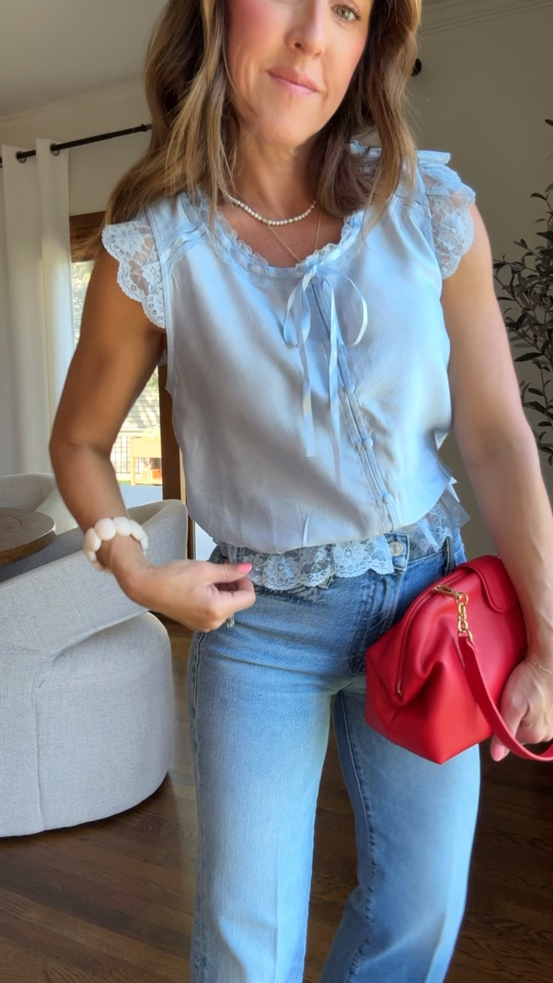 Pretty, girly details. 
XS here 
Jeans tts, 25 regular. 
Spring style. Ted oversized clutch  

#LTKOver40 #LTKSeasonal #LTKmomlife
